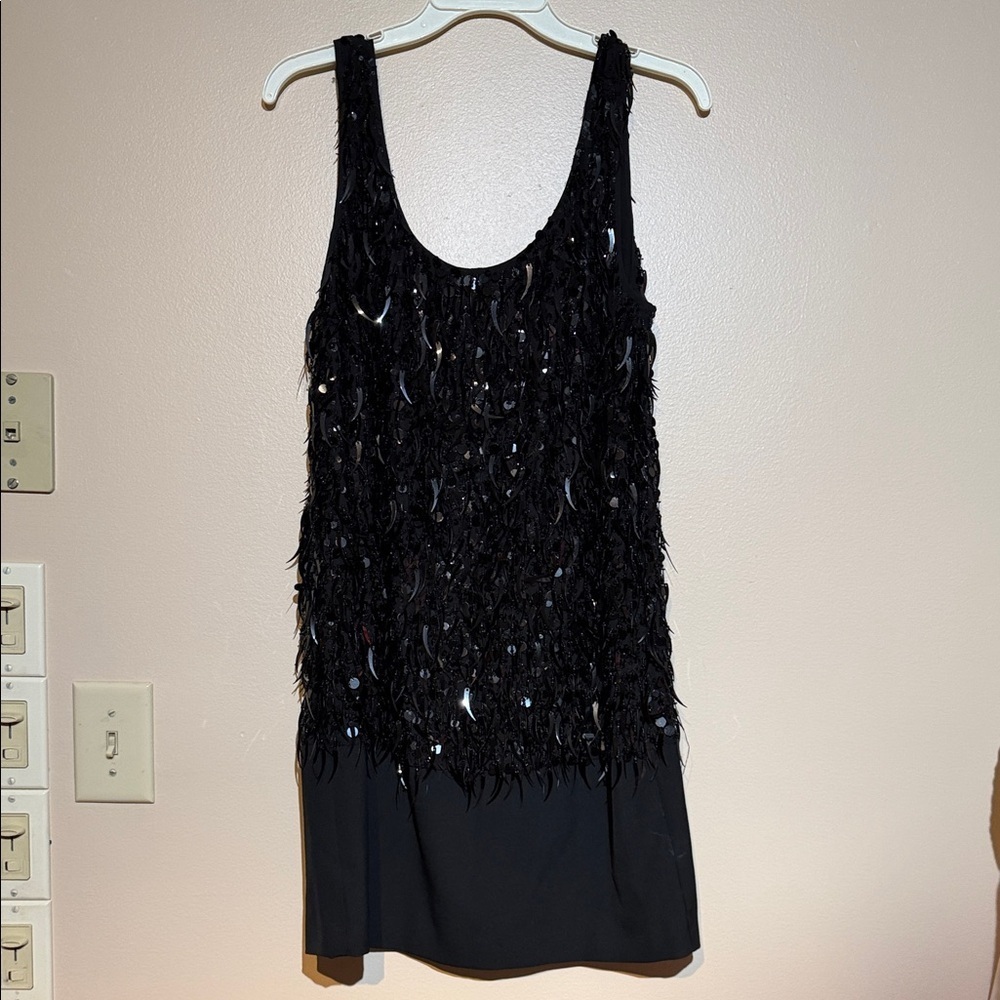 Theory Black Sleeveless Dress with Sequin Details